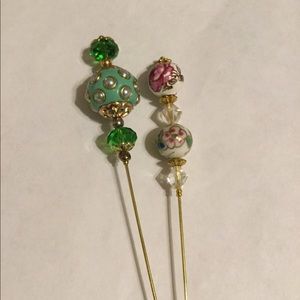 Victorian Style Vintage Bead Hat Pins Set of 2